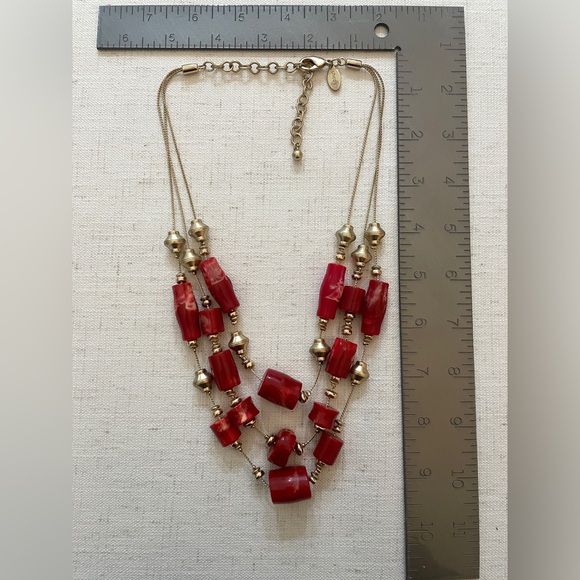 Chico’s - Red and Gold Beaded Necklace - Picture 3 of 3